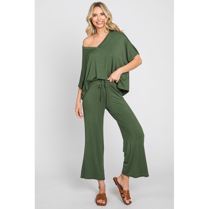 Olive Cropped Pant Set