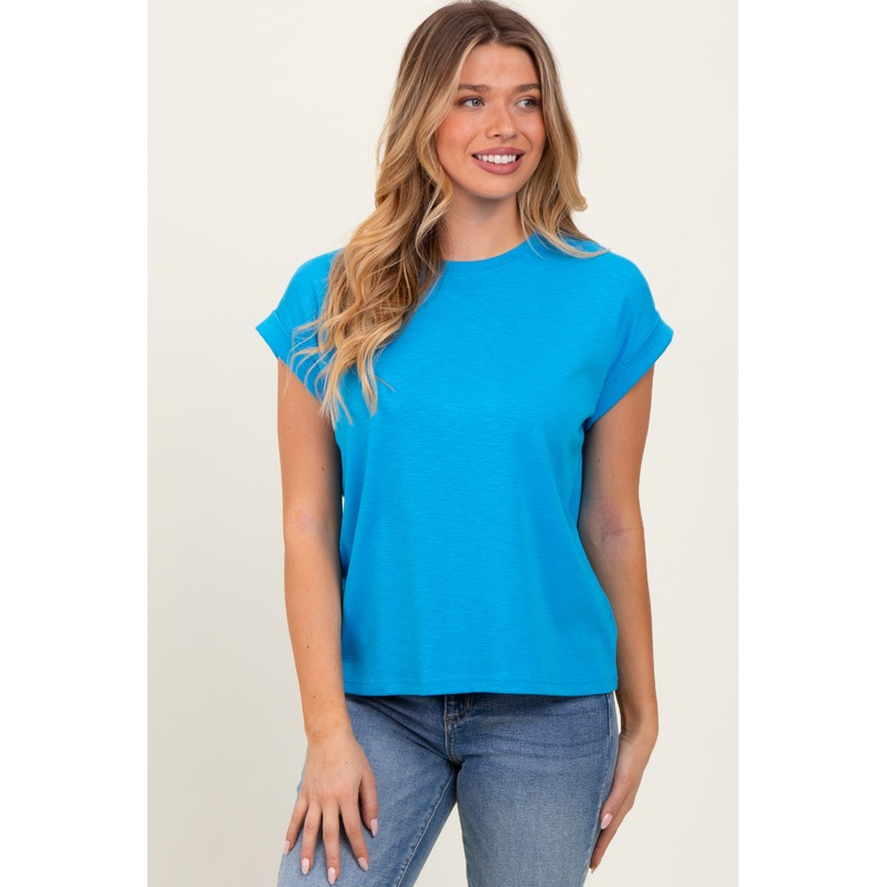 Aqua Rolled Short Sleeve Tee