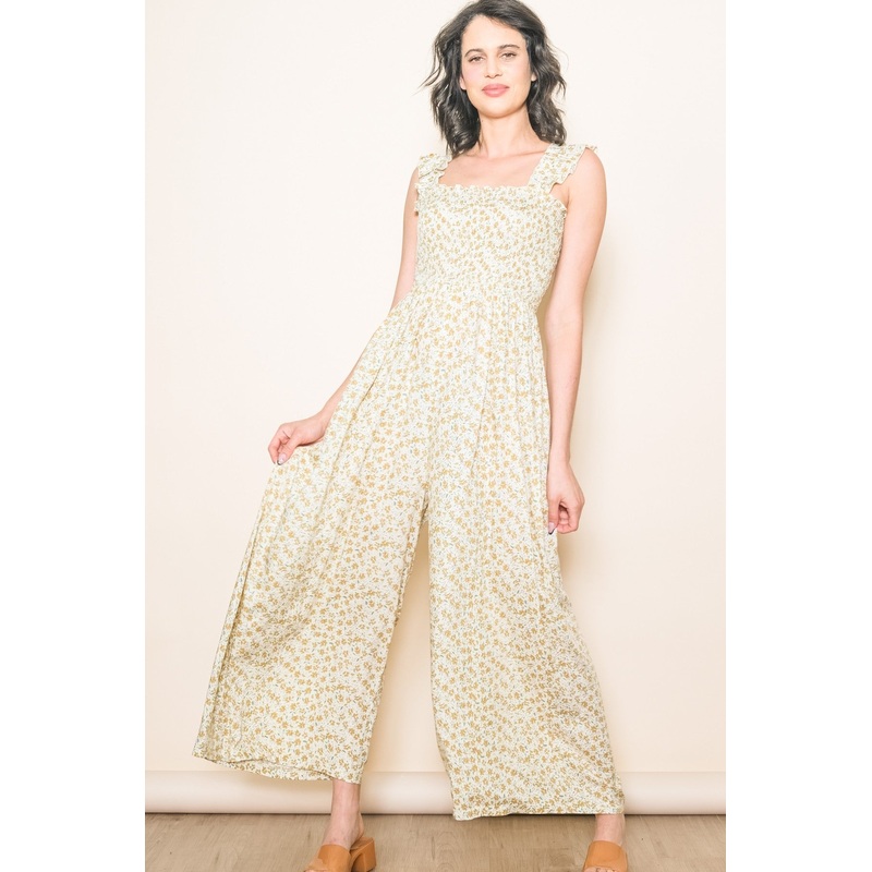 Cream Floral Flowy Jumpsuit