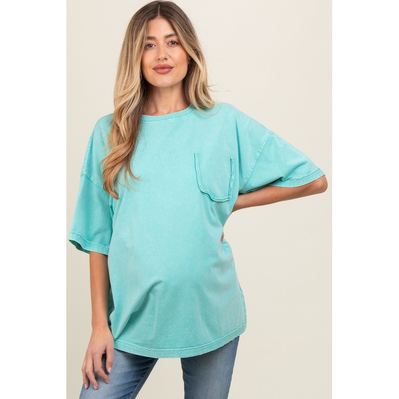 Aqua Faded Wash Maternity Short Sleeve Top