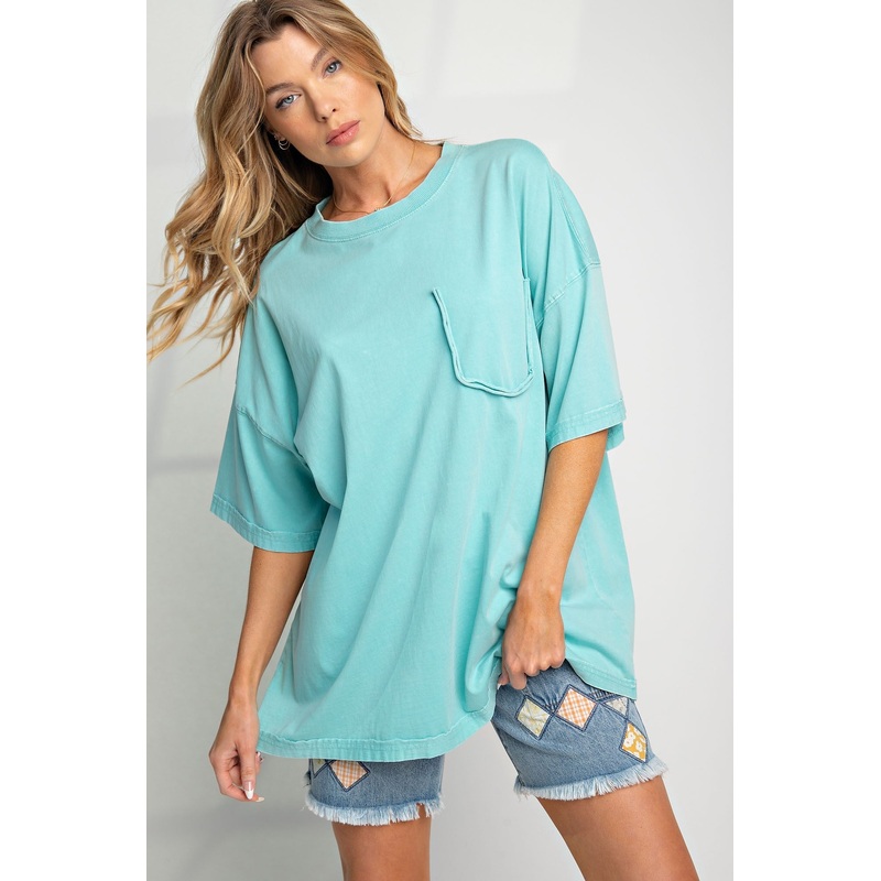 Aqua Faded Wash Short Sleeve Top