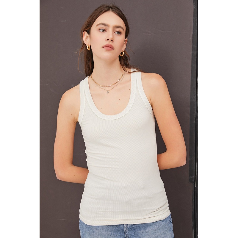 Beige Sleeveless Ribbed Top