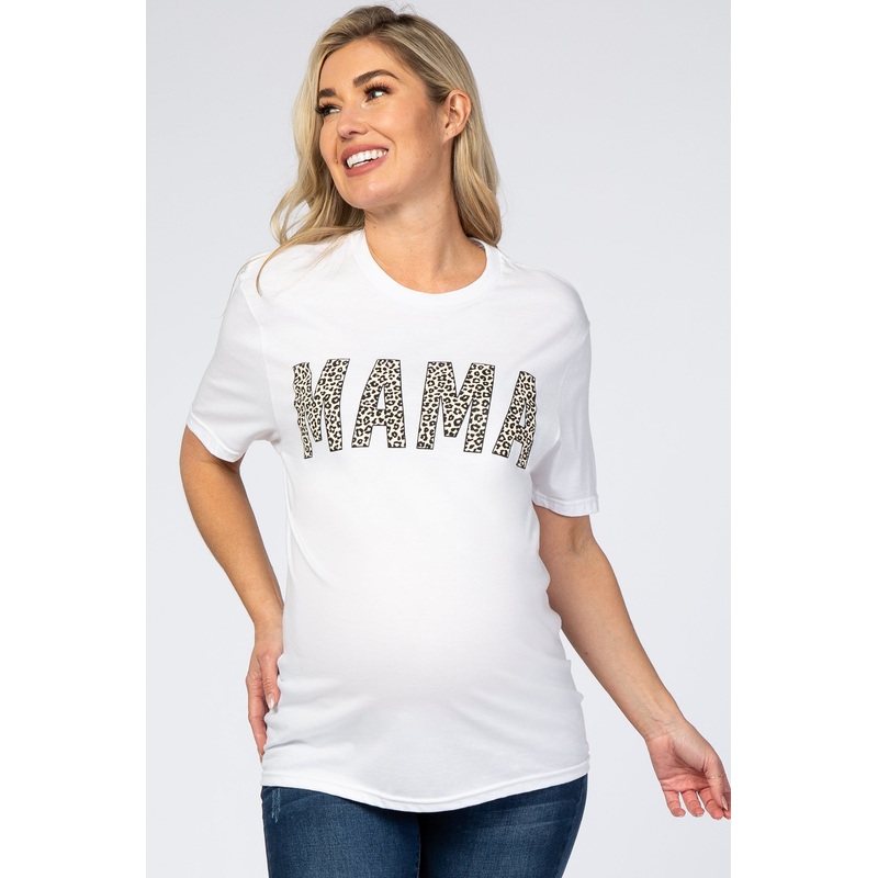 White Animal Print Mama Graphic Maternity Top