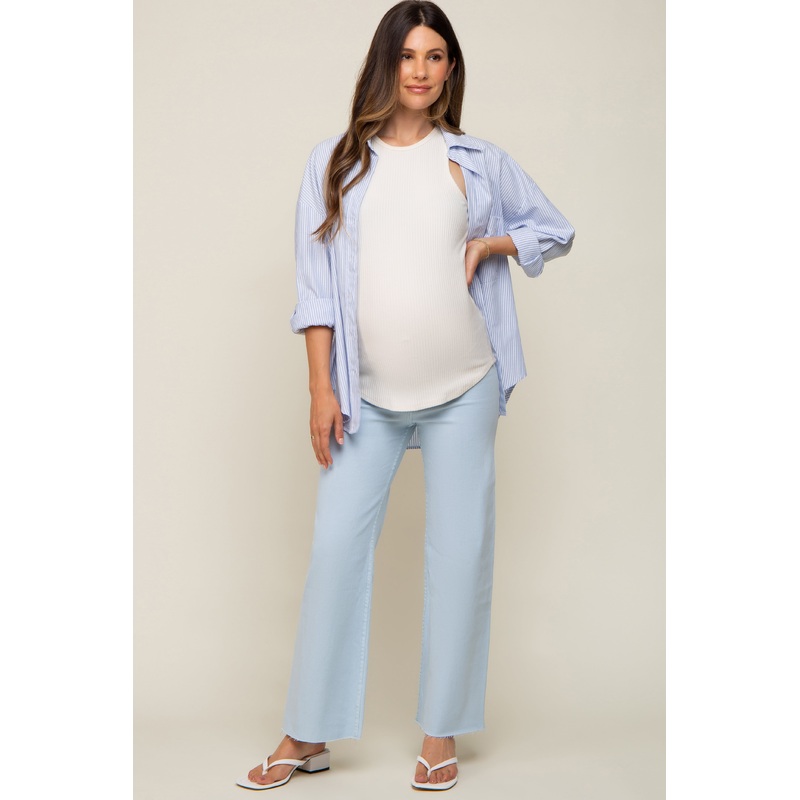 Light Blue Raw Hem Wide Leg Maternity Jeans
