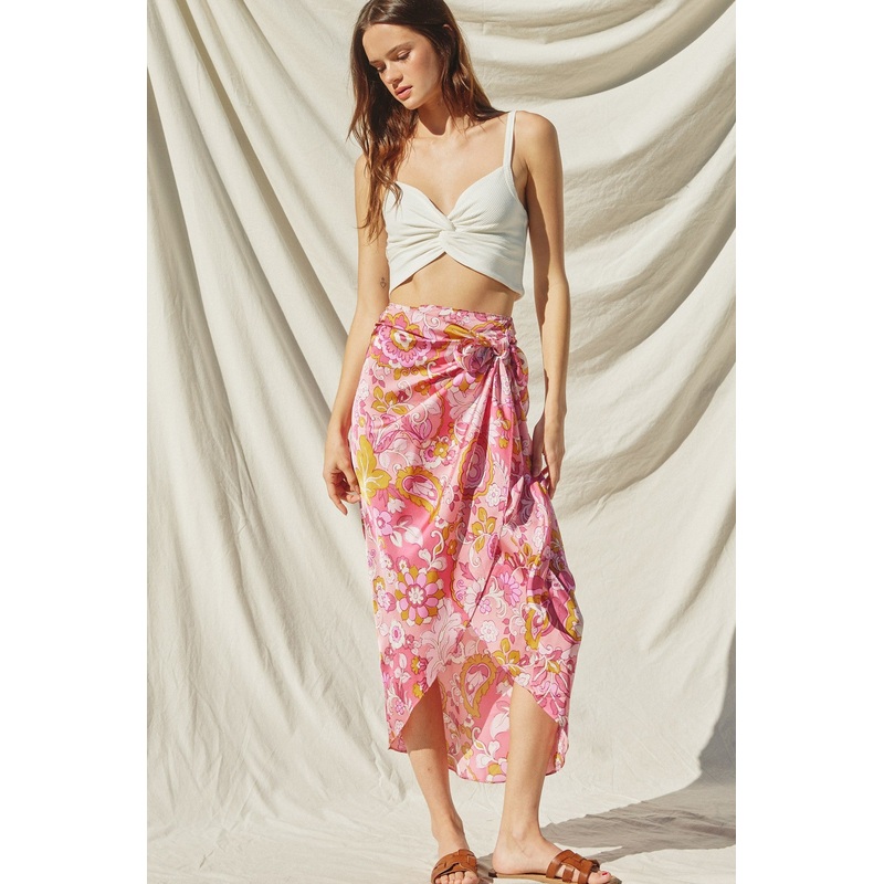Pink Printed Sarong Wrap Skirt