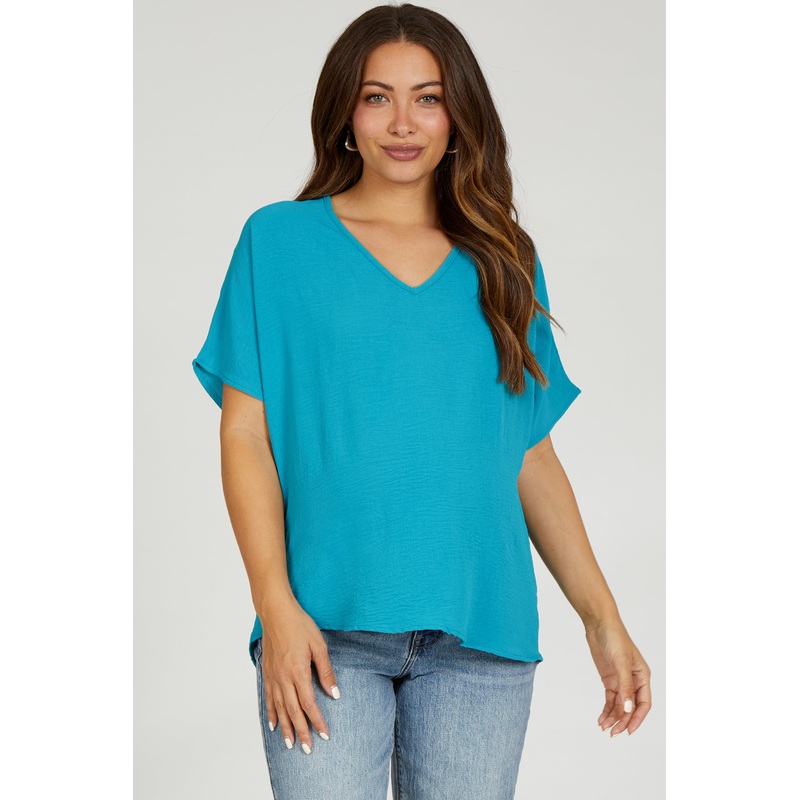 Turquoise Short Sleeve Maternity Blouse