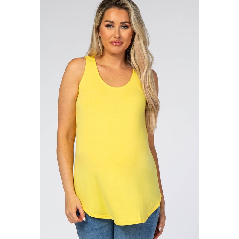 Yellow Rounded Hem Sleeveless Maternity Top