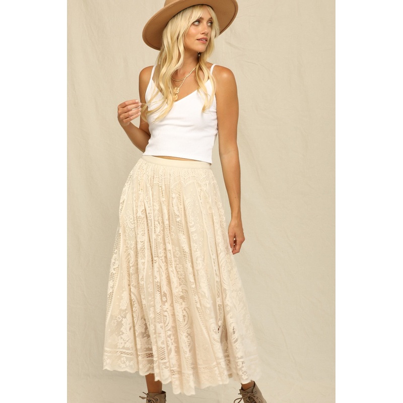 Cream Floral Lace Long Skirt