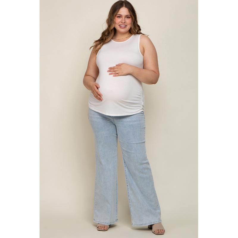 Light Blue Basic Maternity Plus Wide Leg Jeans