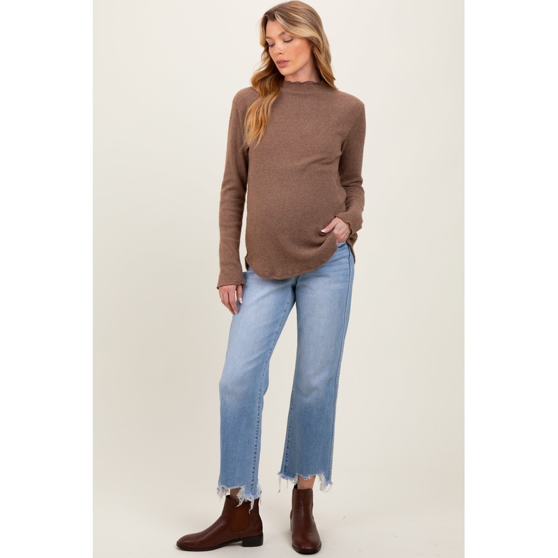 Light Blue Distressed Hem Cropped Straight Leg Jeans