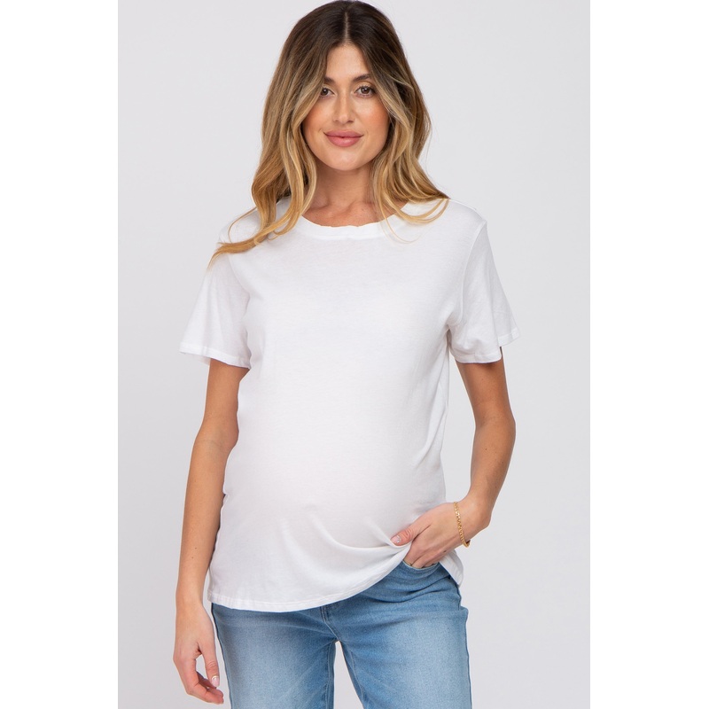 White Oversized Short Sleeve Maternity Top