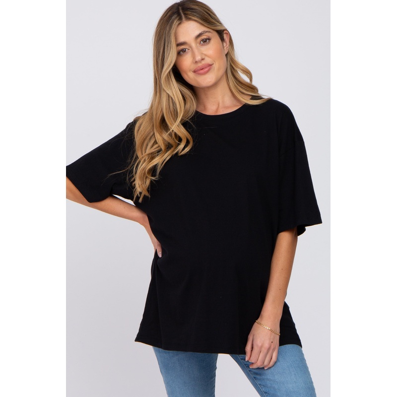 Black Basic Oversized Maternity Tee