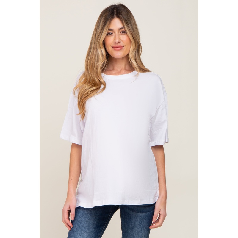 White Basic Oversized Maternity Tee