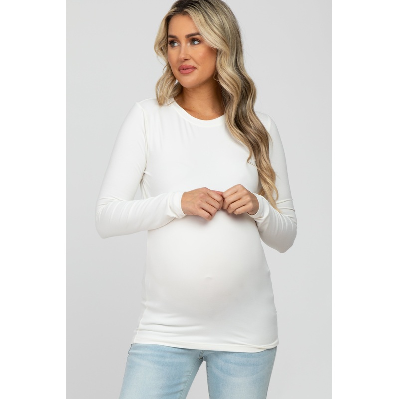 White Long Sleeve Basic Maternity Top