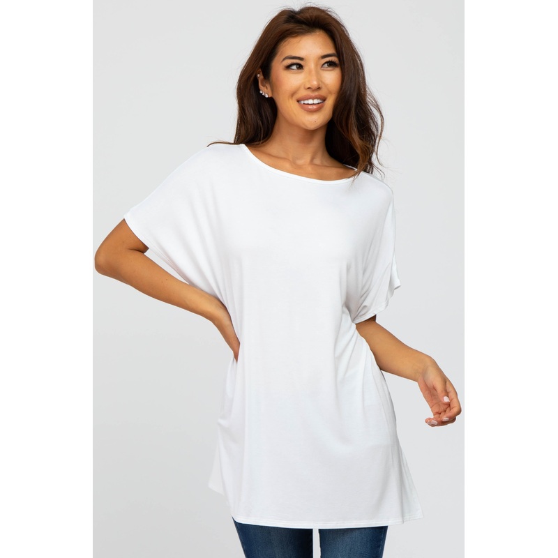 White Short Sleeve Boatneck Top