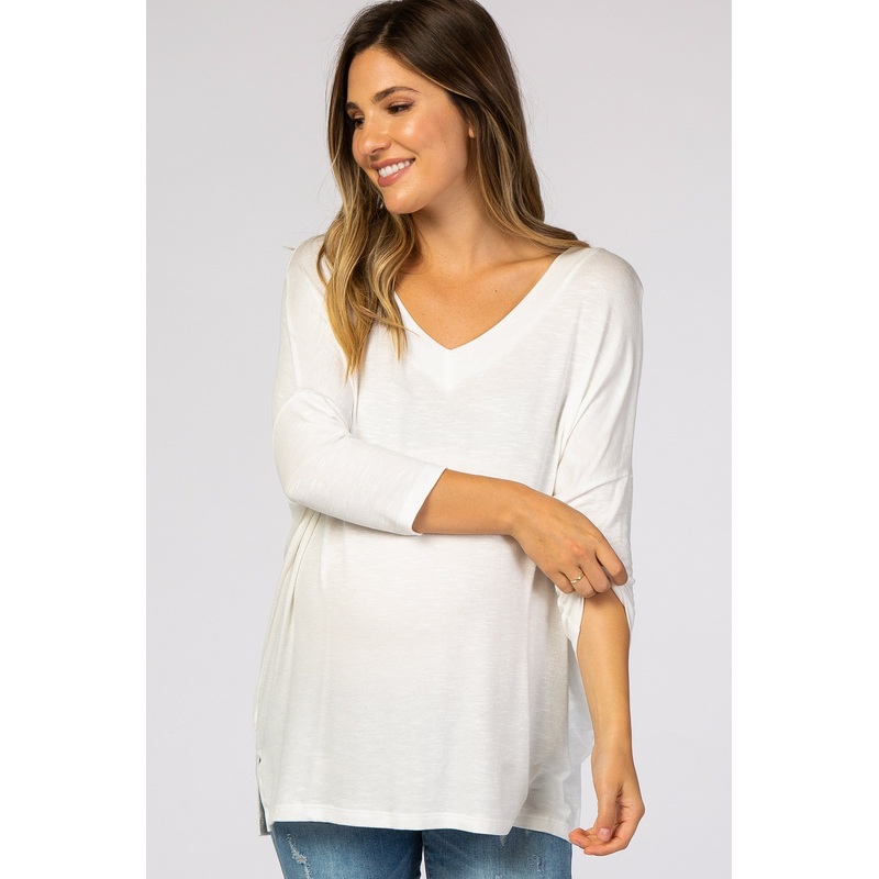 White V-Neck Dolman Sleeve Maternity Top