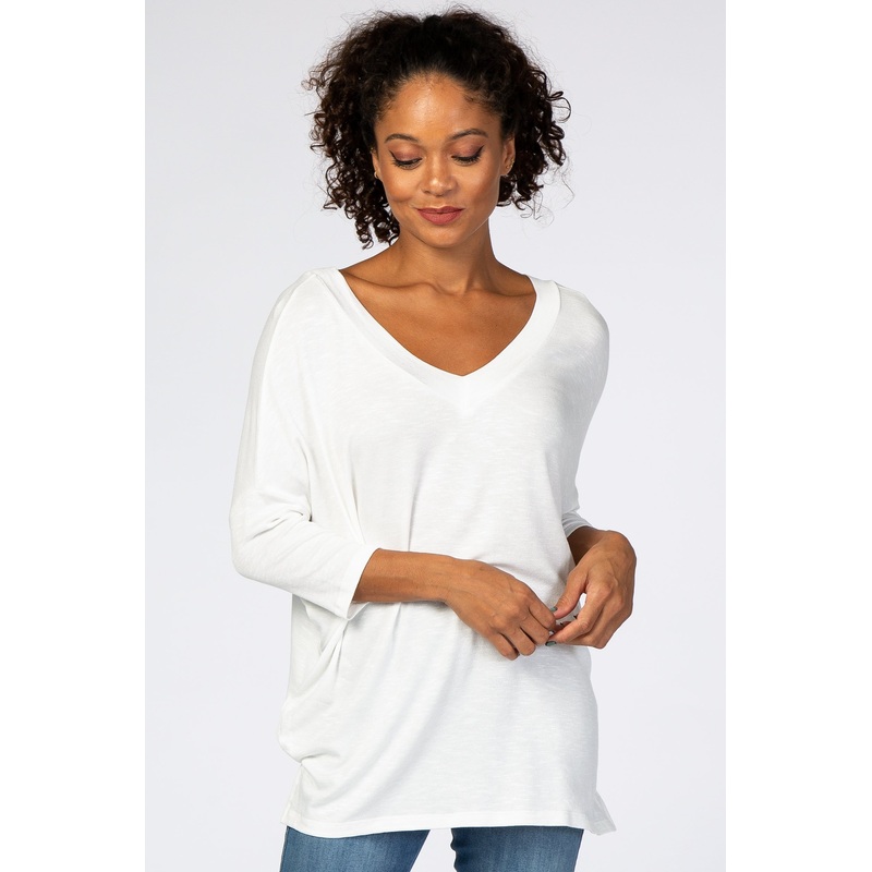 White V-Neck Dolman Sleeve Top