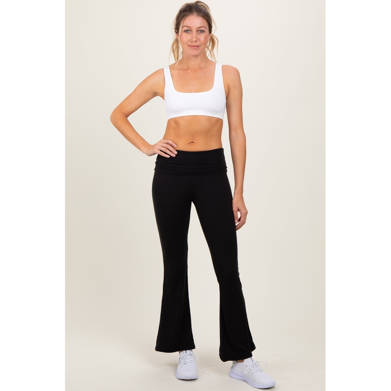Black Fold Over Waistband Flared Pants