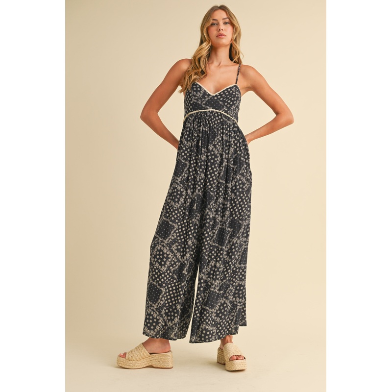 Black Paisley Printed Wide Relaxed Fit Jumpsuit