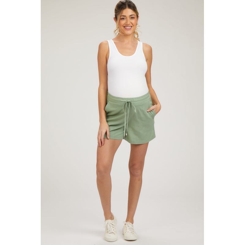 Sage Linen Drawstring Maternity Shorts