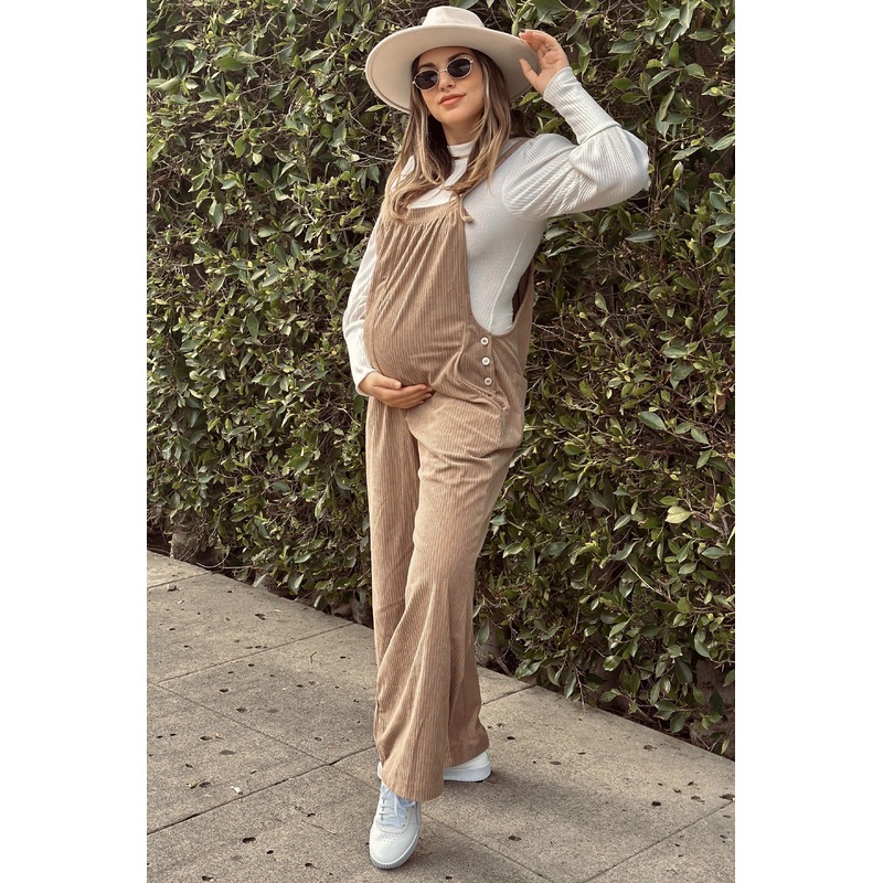 Taupe Corduroy Maternity Overalls