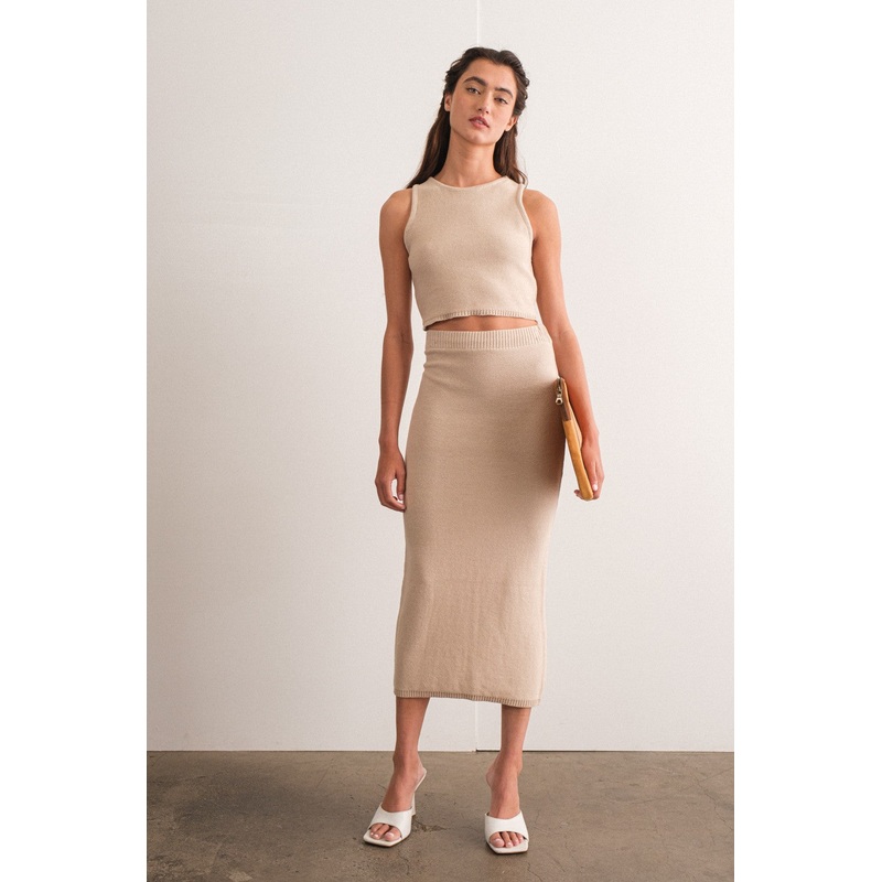 Taupe Sleeveless Crop Skirt Set