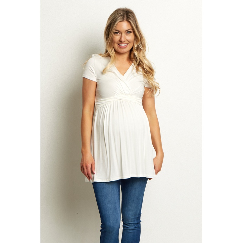 White Draped Front Maternity/Nursing Top