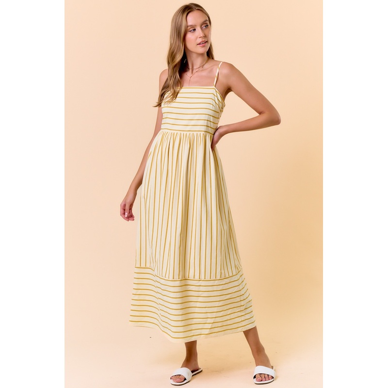 Yellow Striped Sleeveless Maxi Dress