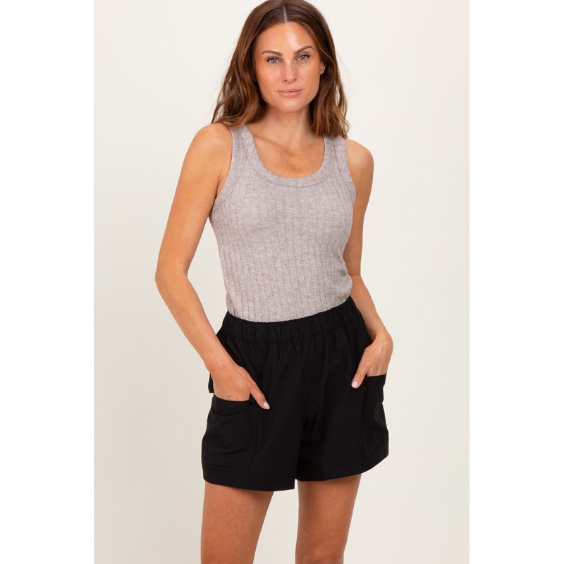 Black Elastic Cargo Shorts