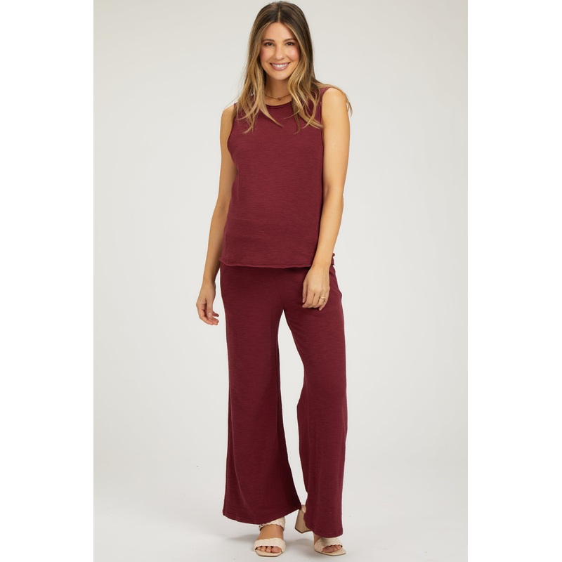 Burgundy Slub Knit Maternity Pants Set