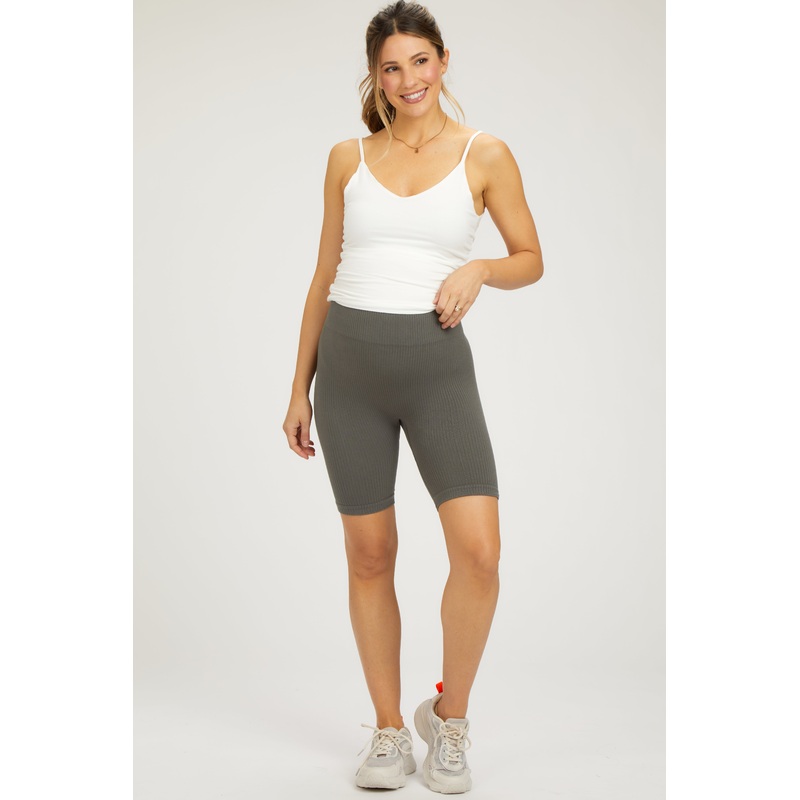 Charcoal Rib Knit Maternity Biker Shorts