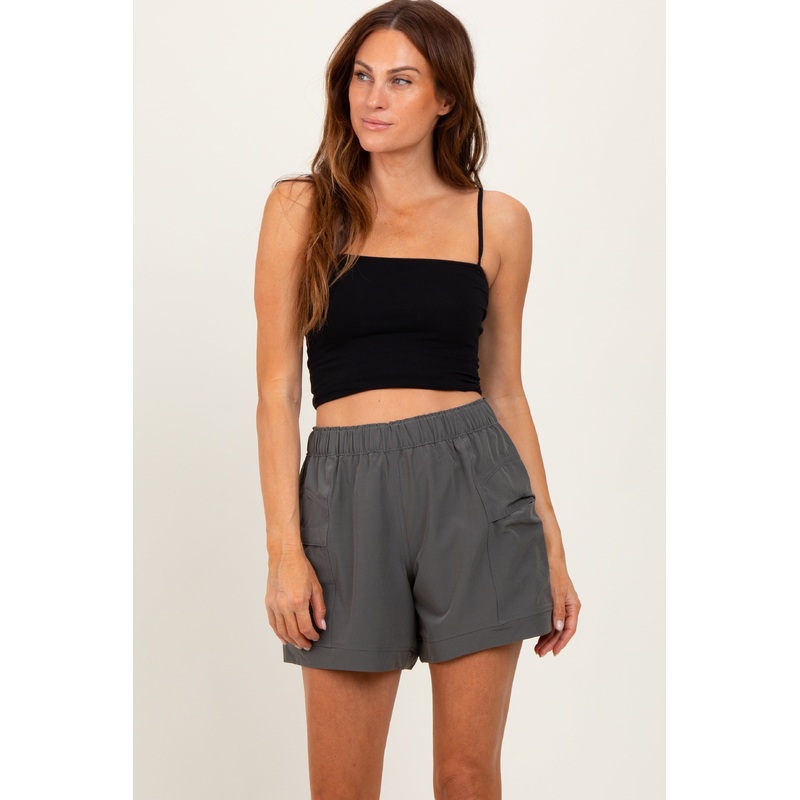 Olive Green Elastic Cargo Shorts