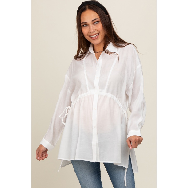 White Slouchy Long Sleeve Maternity Top