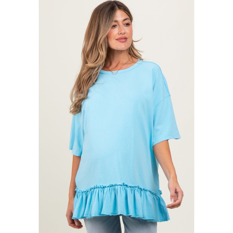 Aqua Relaxed Ruffled Tunic Maternity Top