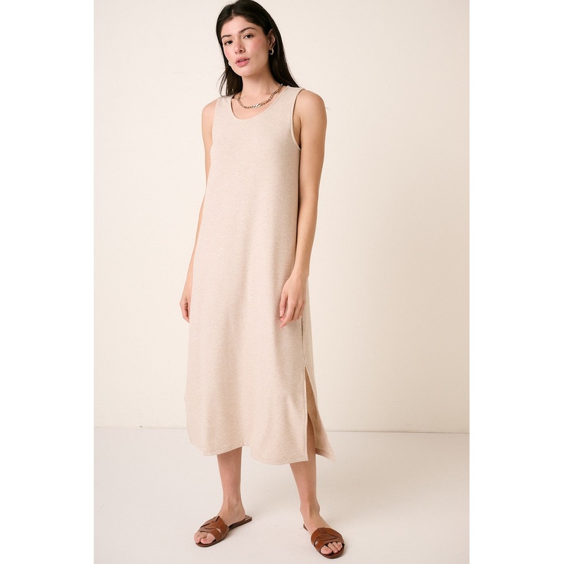 Beige Ribbed Sleeveless Midi Dress