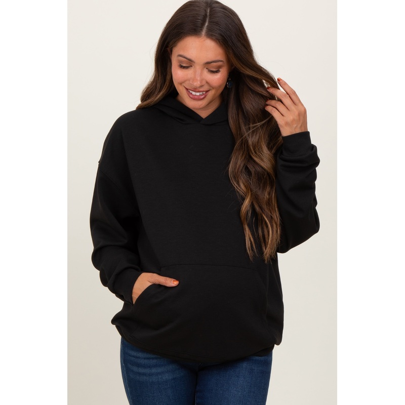 Black Basic Maternity Hoodie Sweatshirt