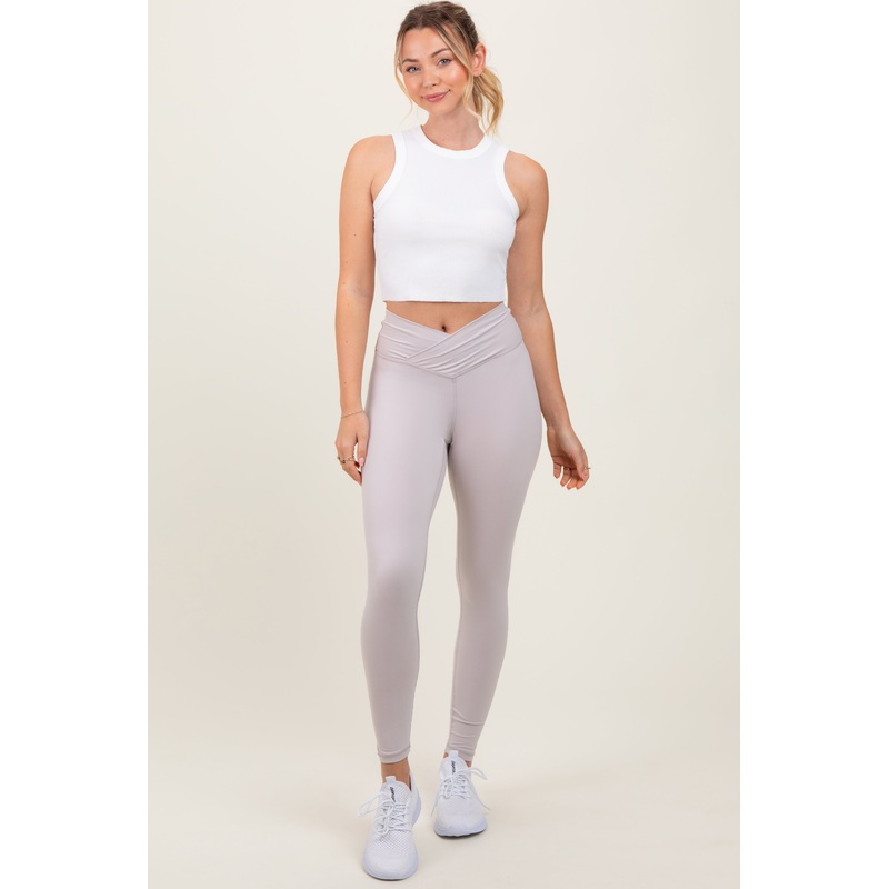 Beige Crossover Waistline Leggings