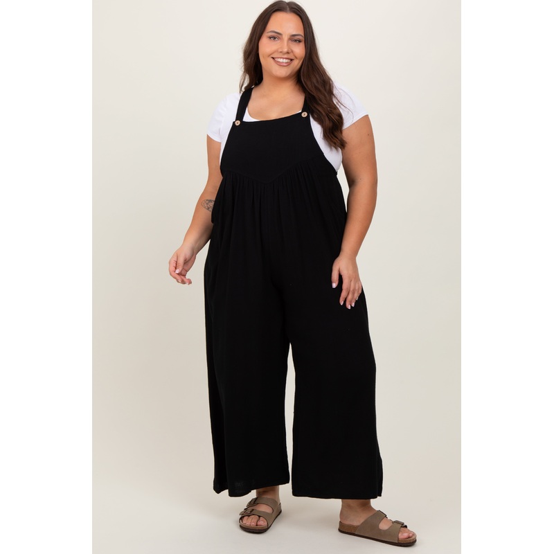 Black Linen Plus Overalls