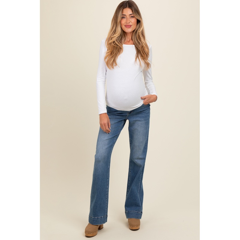 Blue Wide Hem Flare Maternity Jeans