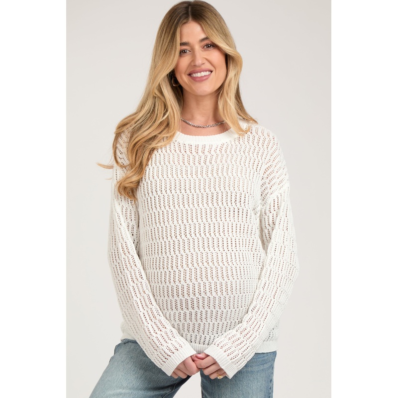 White Open Knit Maternity Sweater