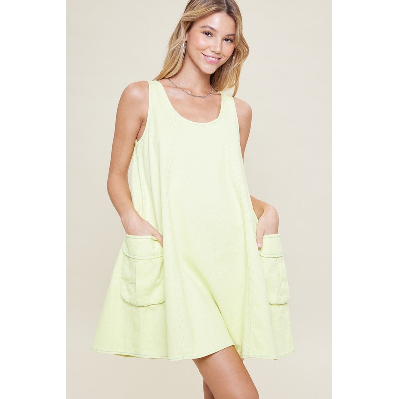 Yellow Denim Sleeveless Dress
