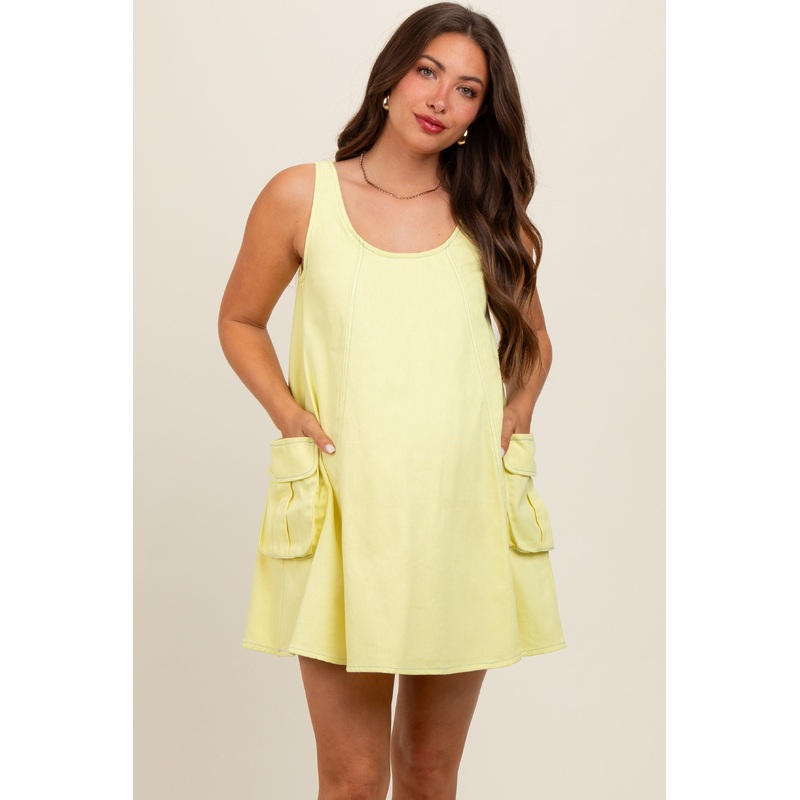 Yellow Denim Sleeveless Maternity Dress
