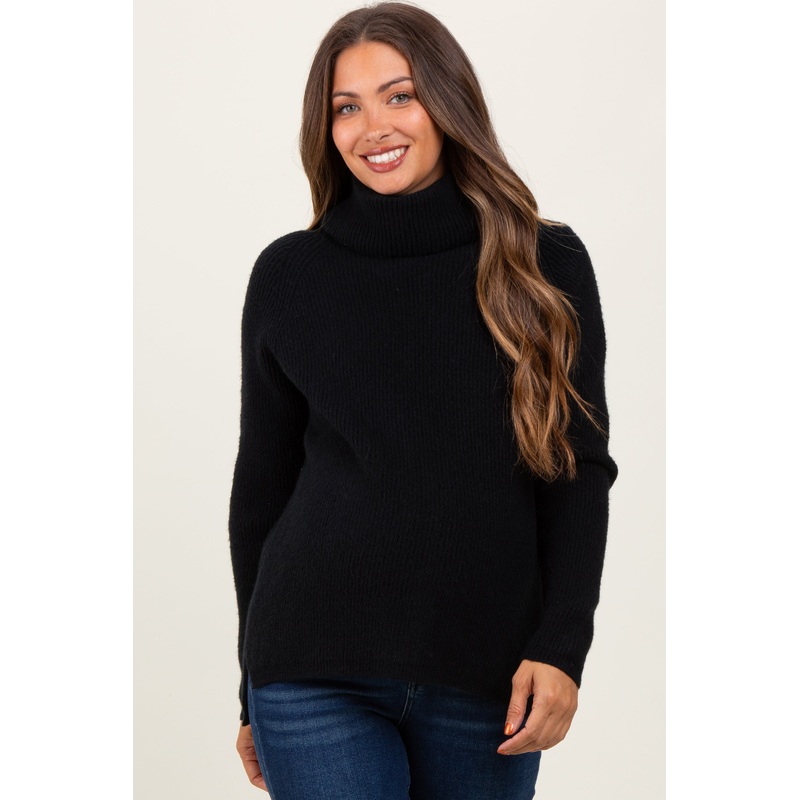 Black Basic Ribbed Turtle Neck Maternity Sweater