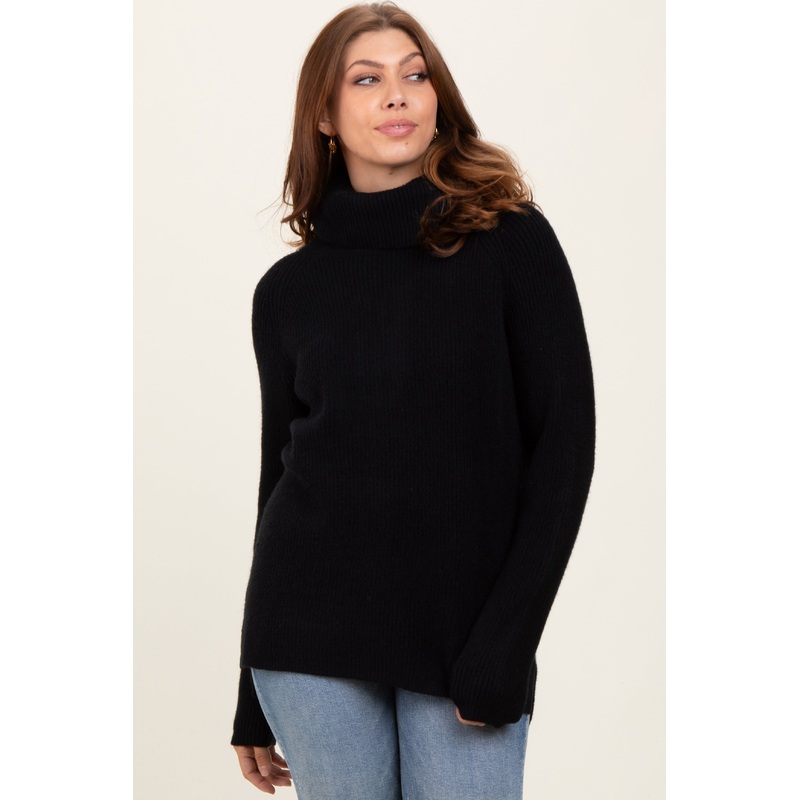 Black Basic Ribbed Turtle Neck Sweater
