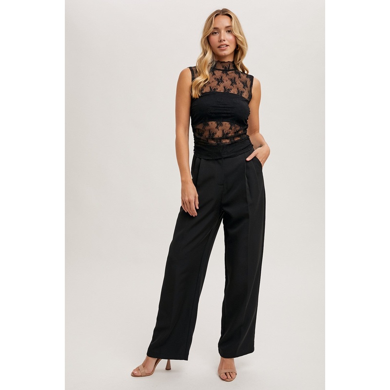 Black Pleated Wide Trouser Pants