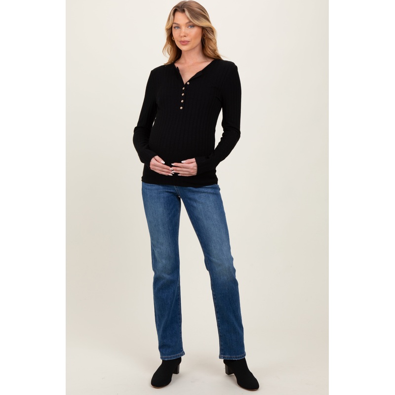 Navy Blue Vintage Wash Slim Straight Maternity Jeans