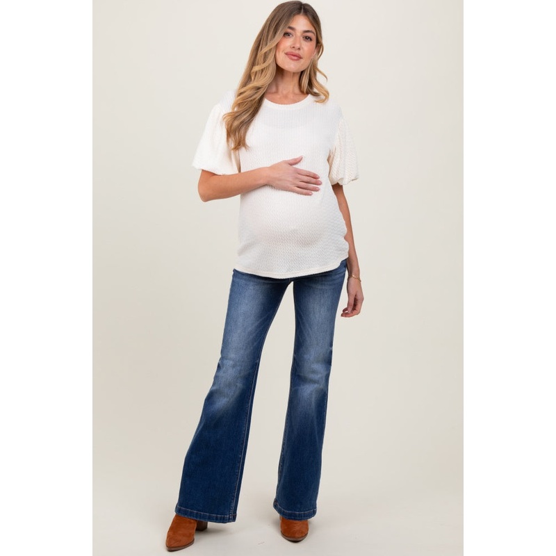 Navy Blue Washed Maternity Flare Jeans