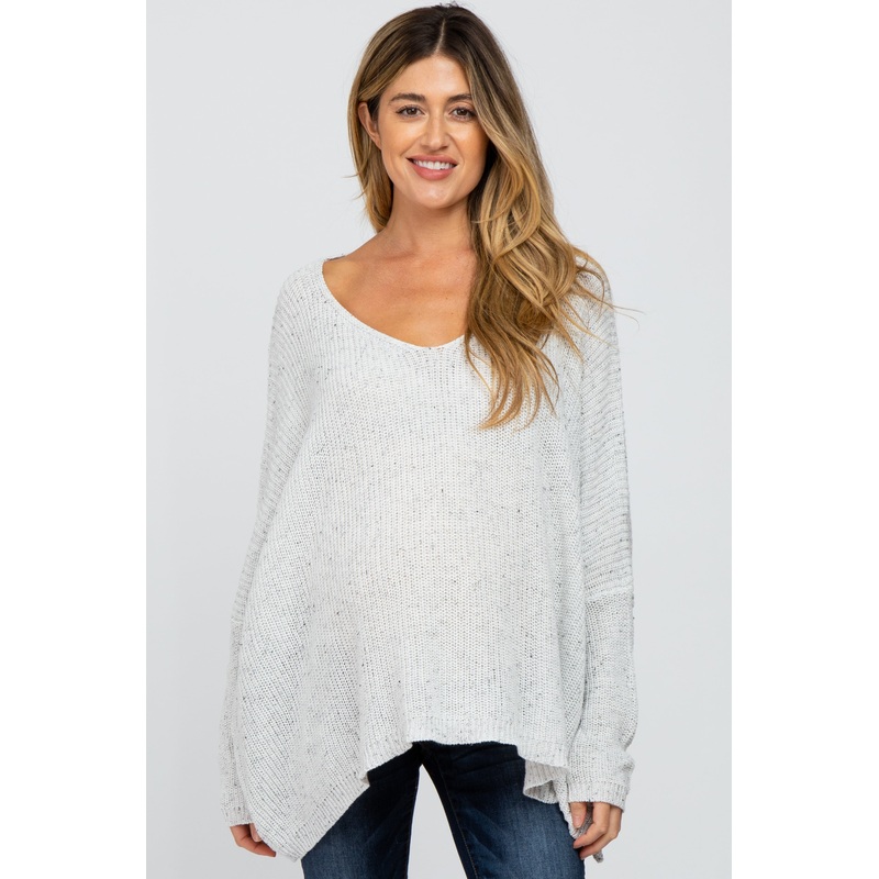 White Speckled Oversized Maternity Sweater