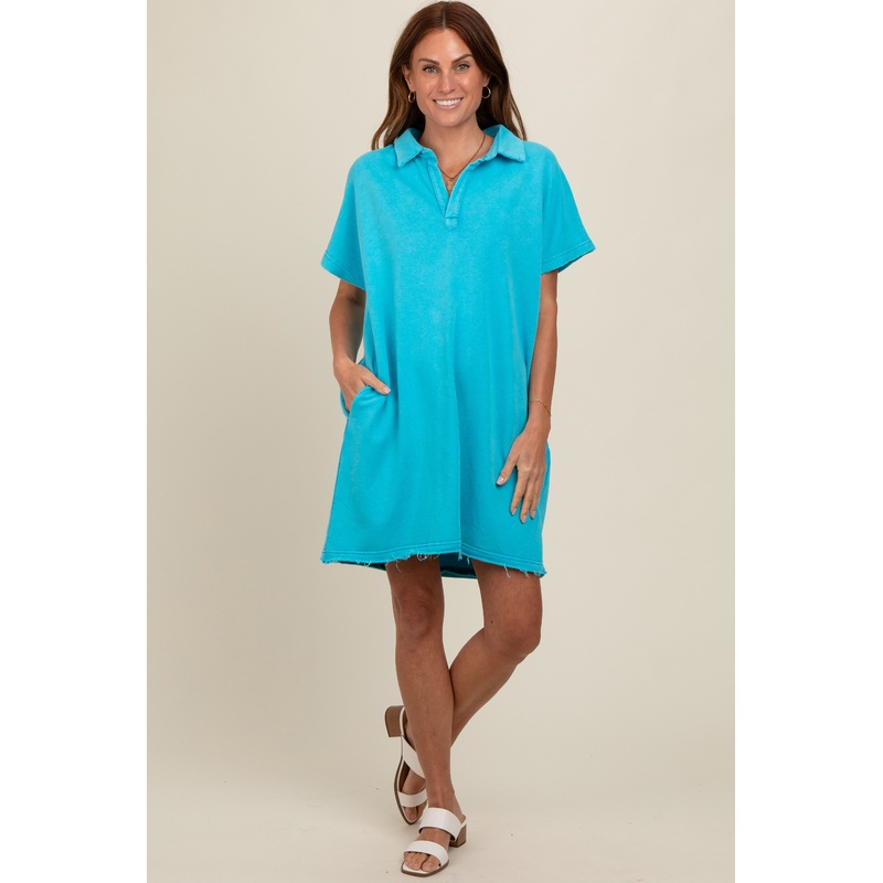 Aqua Mineral Washed French Terry Dress
