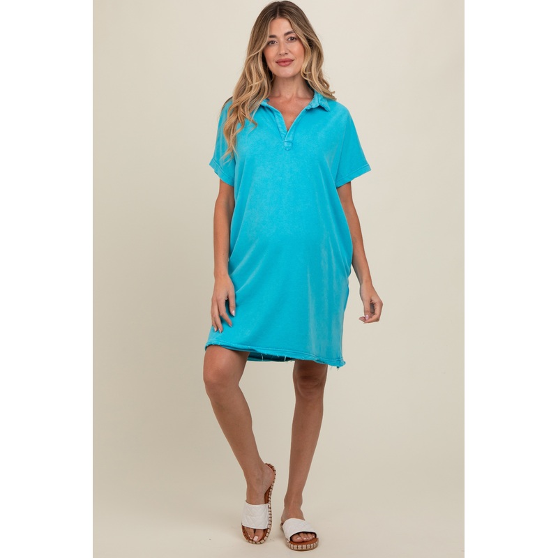 Aqua Mineral Washed French Terry Maternity Dress